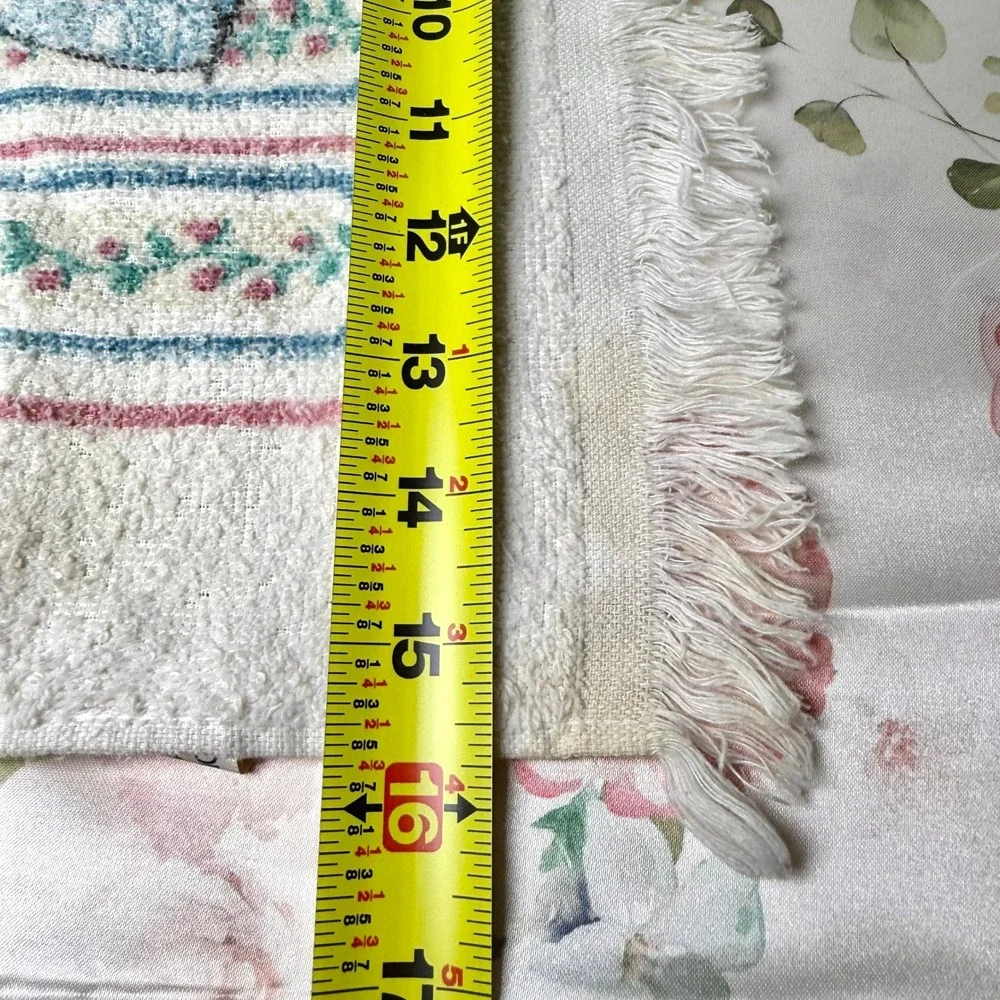 Vintage Bunny Floral Striped Hand Towel Fringed‎ Made in USA RN 13718 Cream